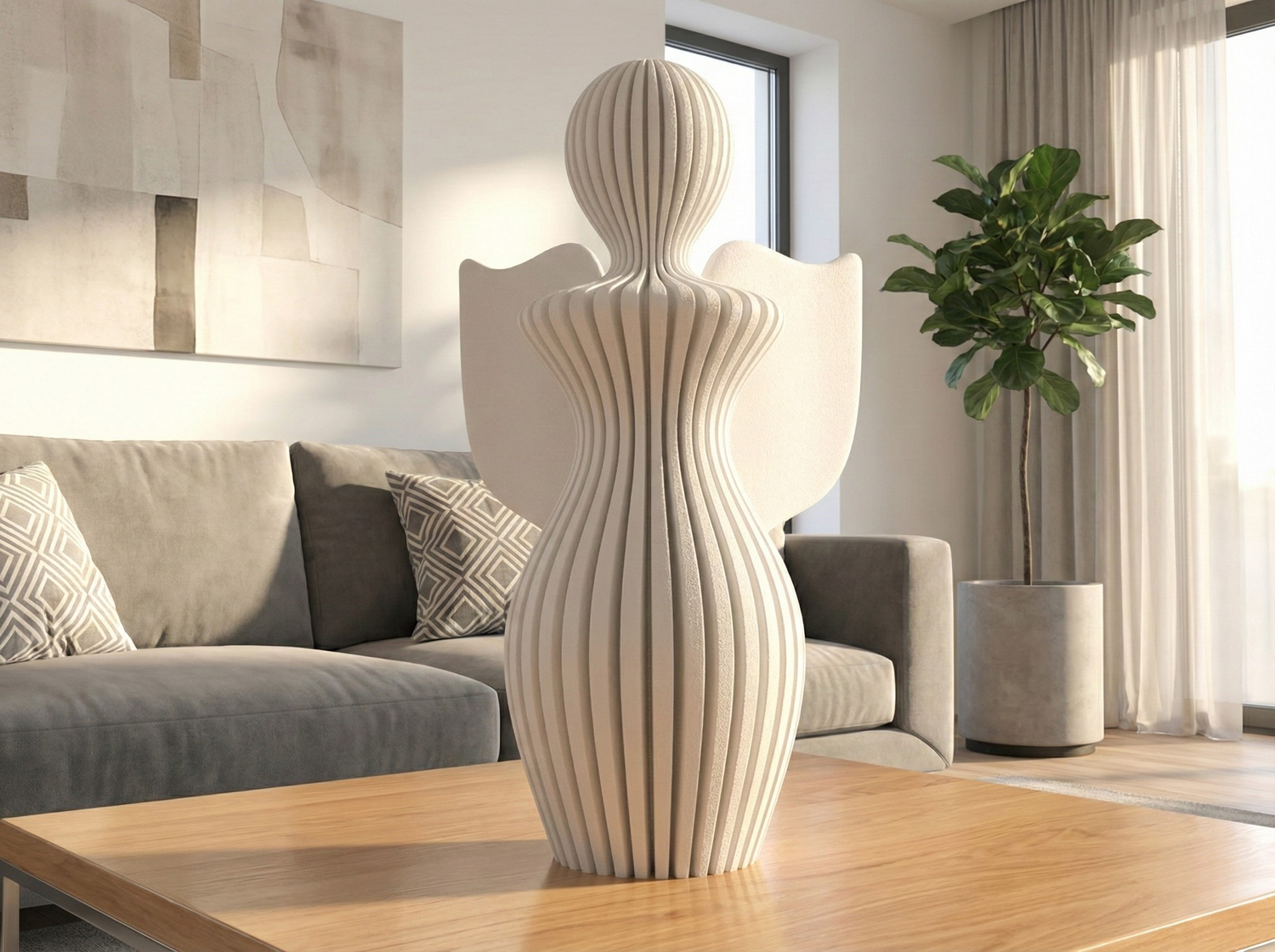 Modern Angel, Minimalist Christmas, 3D Printed Decor, Ribbed Texture, Scandi Style, Nordic Home, Guardian Angel Statue, Memorial Gift, Abstract Figurine, Fuzzy Texture, Matte Finish, Mantel Decor, Holiday Centerpiece, Contemporary Sculpture