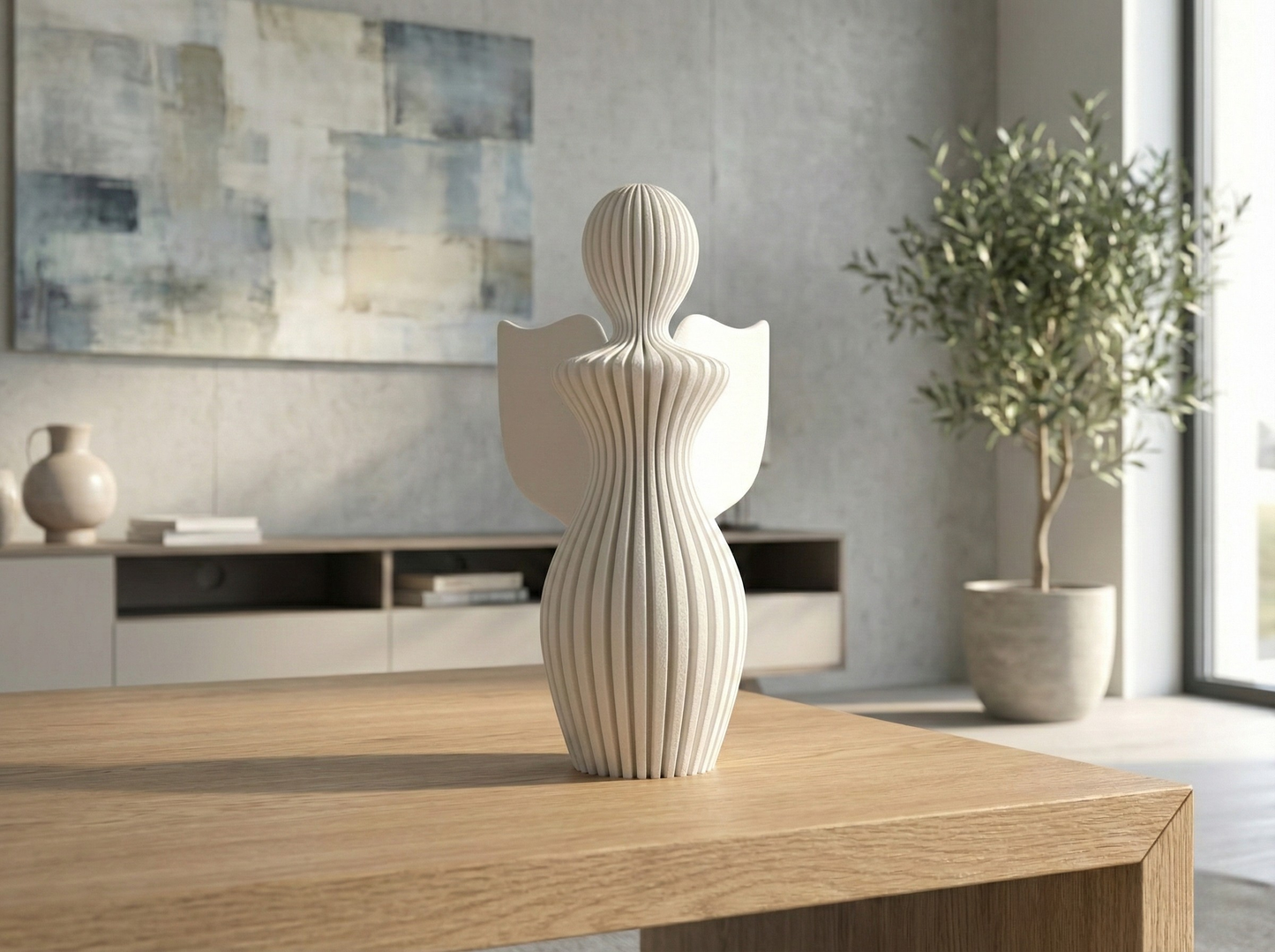 Modern Angel, Minimalist Christmas, 3D Printed Decor, Ribbed Texture, Scandi Style, Nordic Home, Guardian Angel Statue, Memorial Gift, Abstract Figurine, Fuzzy Texture, Matte Finish, Mantel Decor, Holiday Centerpiece, Contemporary Sculpture