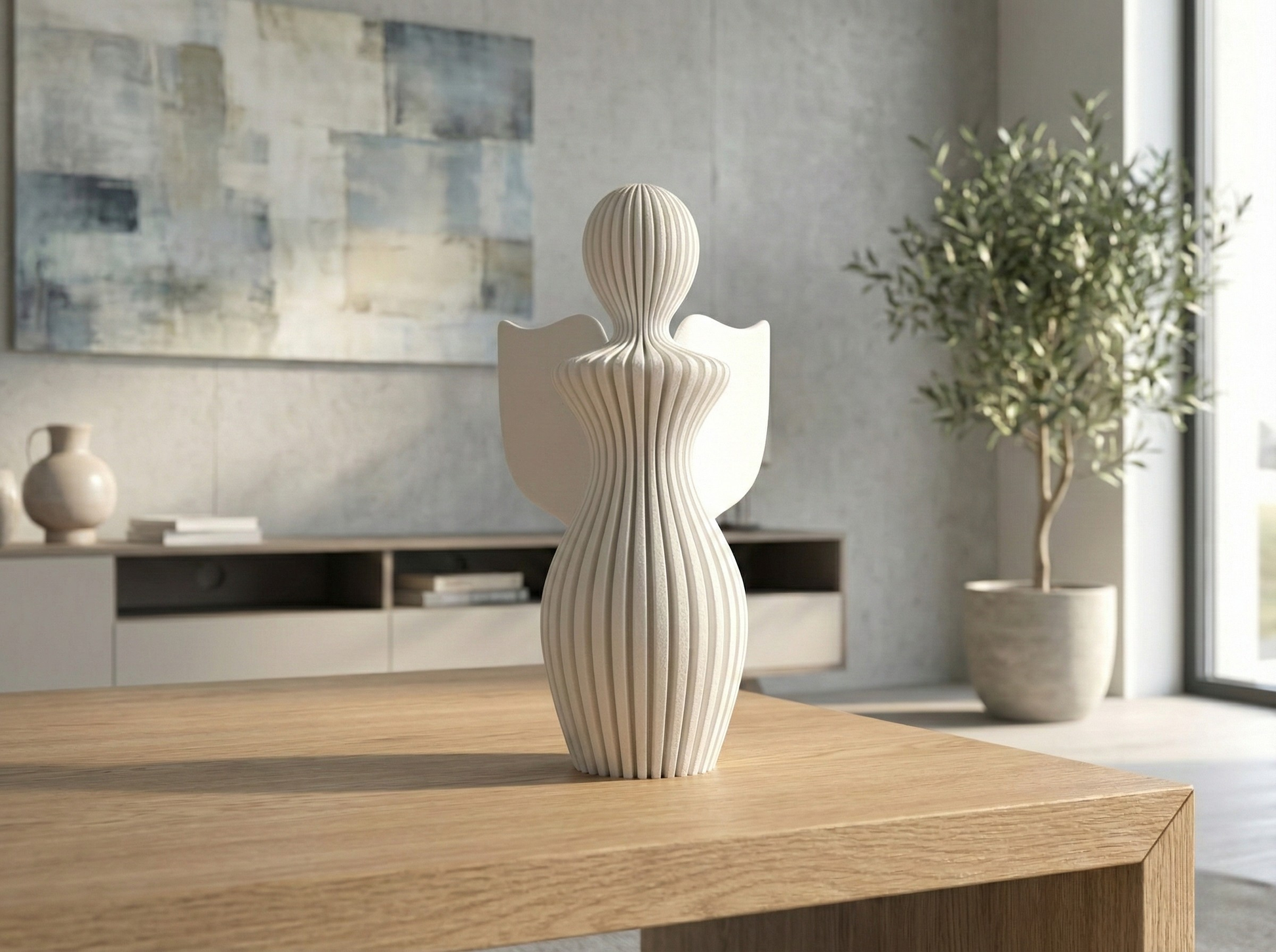 Modern Angel, Minimalist Christmas, 3D Printed Decor, Ribbed Texture, Scandi Style, Nordic Home, Guardian Angel Statue, Memorial Gift, Abstract Figurine, Fuzzy Texture, Matte Finish, Mantel Decor, Holiday Centerpiece, Contemporary Sculpture