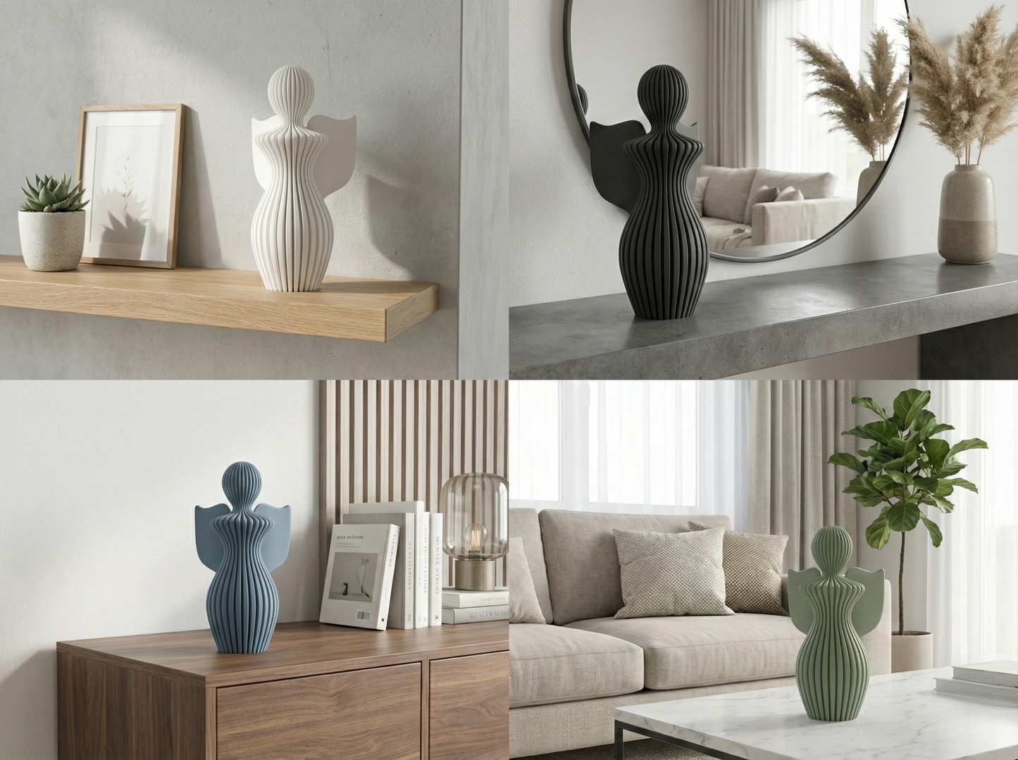 Modern Angel, Minimalist Christmas, 3D Printed Decor, Ribbed Texture, Scandi Style, Nordic Home, Guardian Angel Statue, Memorial Gift, Abstract Figurine, Fuzzy Texture, Matte Finish, Mantel Decor, Holiday Centerpiece, Contemporary Sculpture