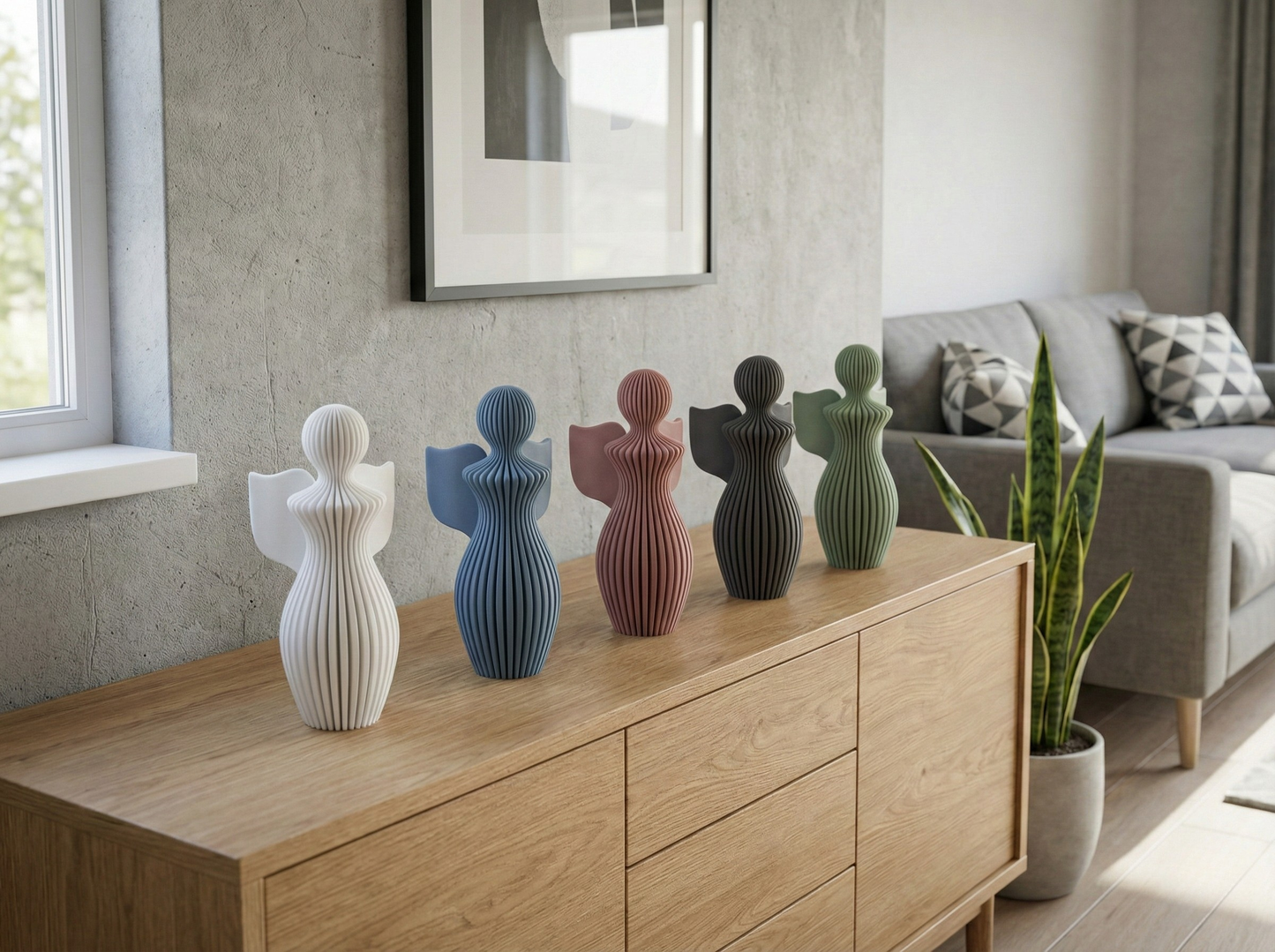 Modern Angel, Minimalist Christmas, 3D Printed Decor, Ribbed Texture, Scandi Style, Nordic Home, Guardian Angel Statue, Memorial Gift, Abstract Figurine, Fuzzy Texture, Matte Finish, Mantel Decor, Holiday Centerpiece, Contemporary Sculpture