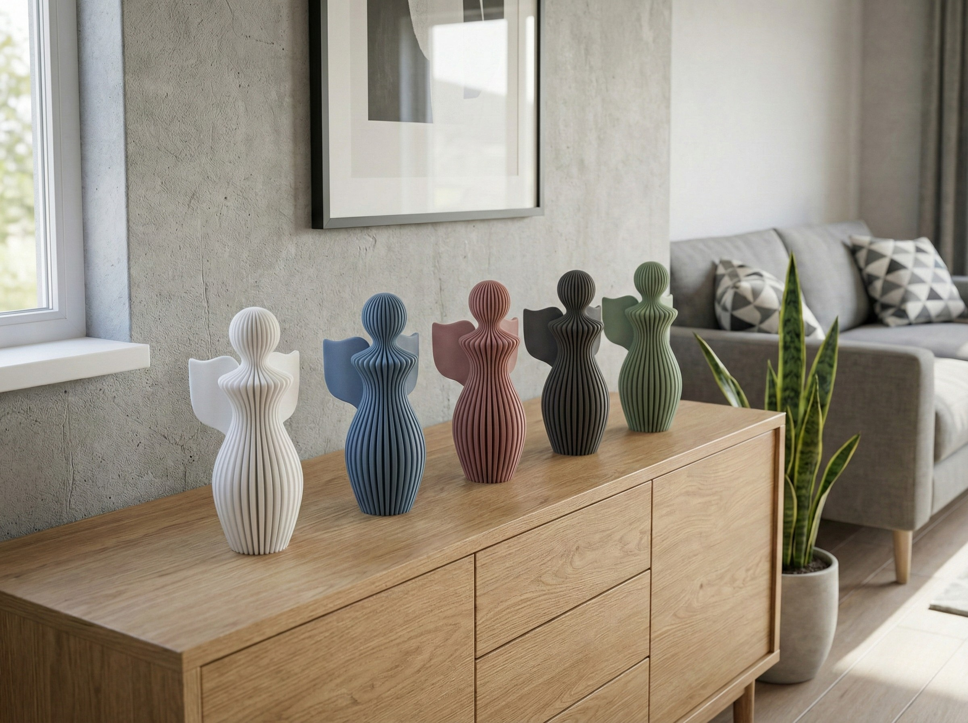 Modern Angel, Minimalist Christmas, 3D Printed Decor, Ribbed Texture, Scandi Style, Nordic Home, Guardian Angel Statue, Memorial Gift, Abstract Figurine, Fuzzy Texture, Matte Finish, Mantel Decor, Holiday Centerpiece, Contemporary Sculpture