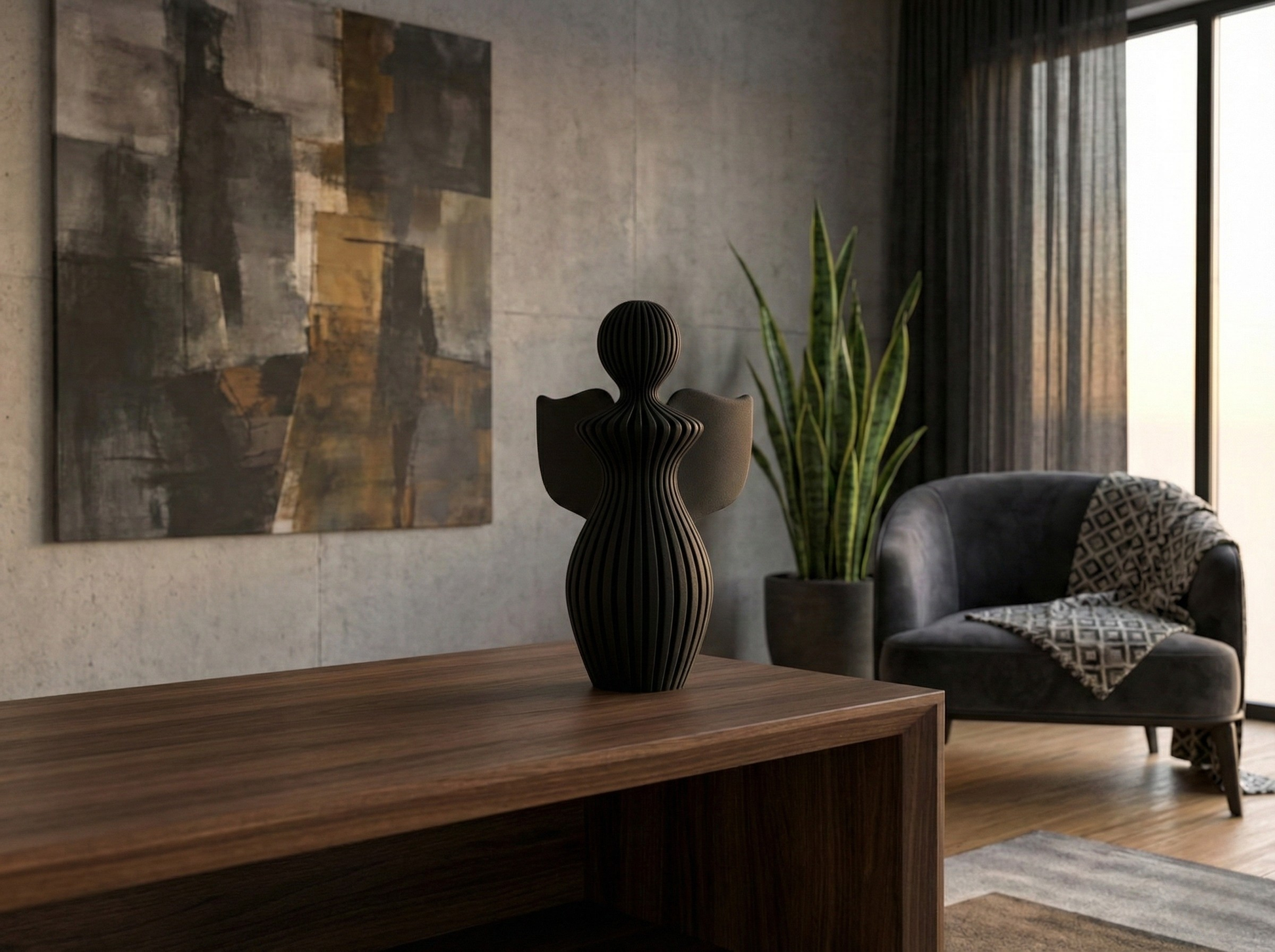 Modern Angel, Minimalist Christmas, 3D Printed Decor, Ribbed Texture, Scandi Style, Nordic Home, Guardian Angel Statue, Memorial Gift, Abstract Figurine, Fuzzy Texture, Matte Finish, Mantel Decor, Holiday Centerpiece, Contemporary Sculpture