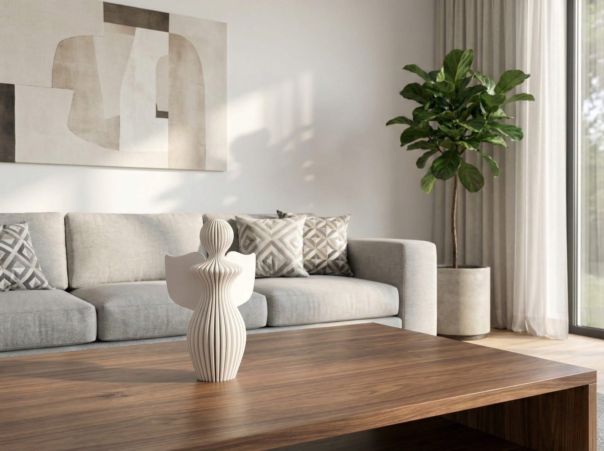 Modern Angel, Minimalist Christmas, 3D Printed Decor, Ribbed Texture, Scandi Style, Nordic Home, Guardian Angel Statue, Memorial Gift, Abstract Figurine, Fuzzy Texture, Matte Finish, Mantel Decor, Holiday Centerpiece, Contemporary Sculpture