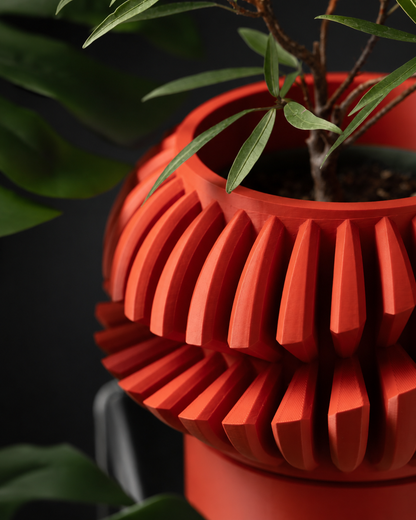 Close-up of The Luxe planter's layered sculptural texture