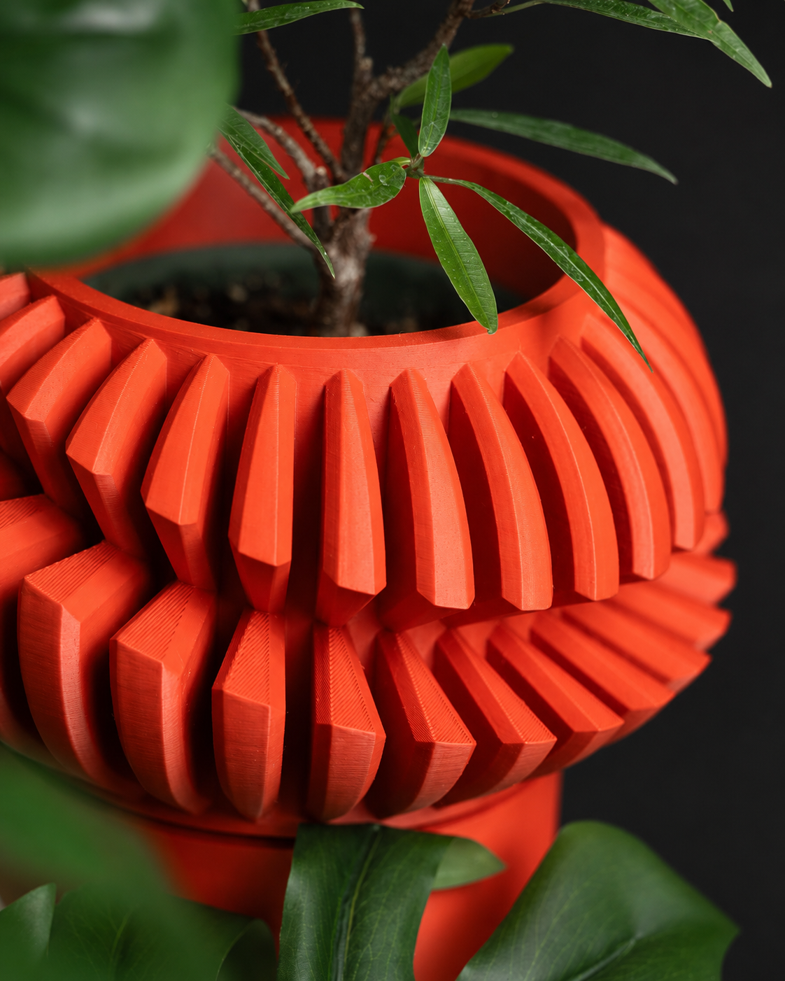 Close-up of The Luxe planter's geometric ribbed design