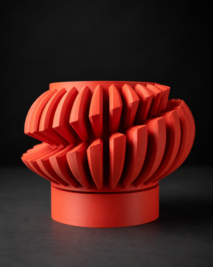 The Luxe sculptural planter with coordinating tray on a black background